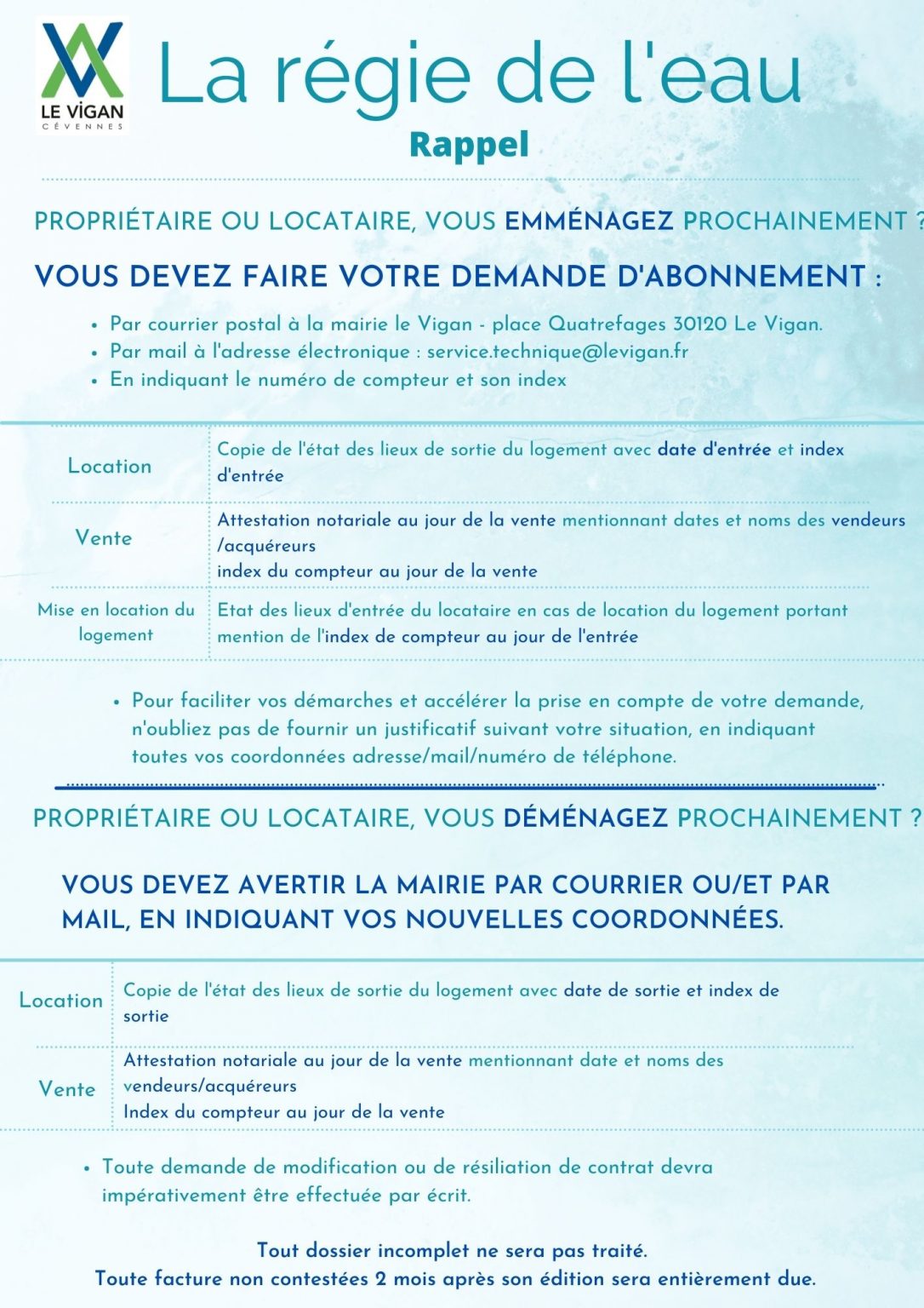 Demande de raccordement et branchement au réseau d eau potable Le Vigan